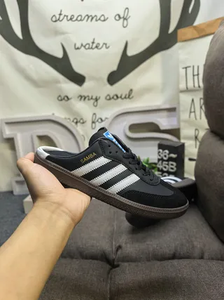 Adidas Samba Zapatos Casuales Mule Sin Talón de Ante Negro y Blanco 5
