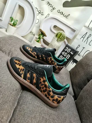 Adidas Samba Estampado de Leopardo Negro Teal Goma Zapatillas Lifestyle 7