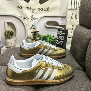 Adidas Samba حذاء لايفستايل أصفر ذهبي معدني أبيض