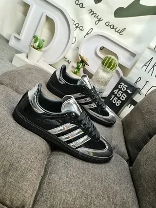 Adidas Samba OG Tênis Lifestyle Preto Metálico Prateado 9