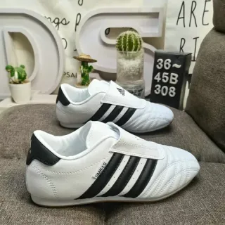 Adidas Samba White Black Laceless Velcro Closure Quilted Leather Upper Sneakers