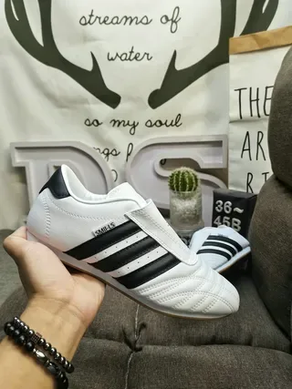 Adidas Samba Blanc Noir Sans Lacets Fermeture Velcro Upper Cuir Quilted Sneakers 5