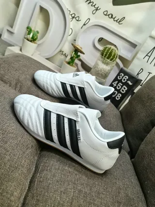 Adidas Samba Blanc Noir Sans Lacets Fermeture Velcro Upper Cuir Quilted Sneakers 7