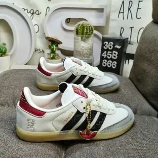 Adidas Samba أبيض أسود أحمر مطاط أسلوب حياة سنيكرز