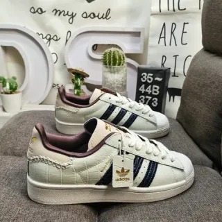 Adidas Superstar Croc-Embossed Off-White Navy Burgundy سنيكرز لايف ستايل