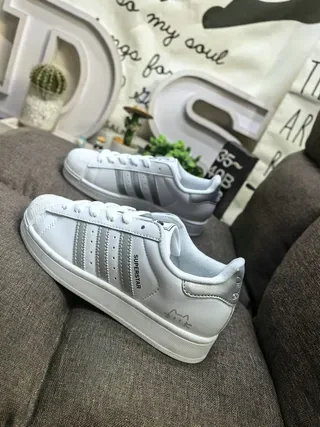 Adidas Superstar White Silver Shell-Toe Leather Upper Lifestyle Sneakers 7