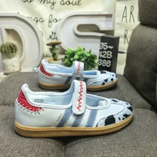 Adidas White Black Laceless Cow-Print Accent Mary Jane Shoes