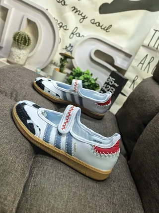 Adidas White Black Laceless Cow-Print Accent Mary Jane Shoes 7