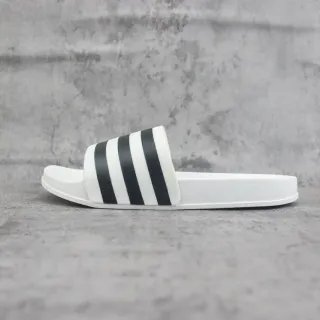 Adidas 白黑三条纹带平底模制鞋底拖鞋