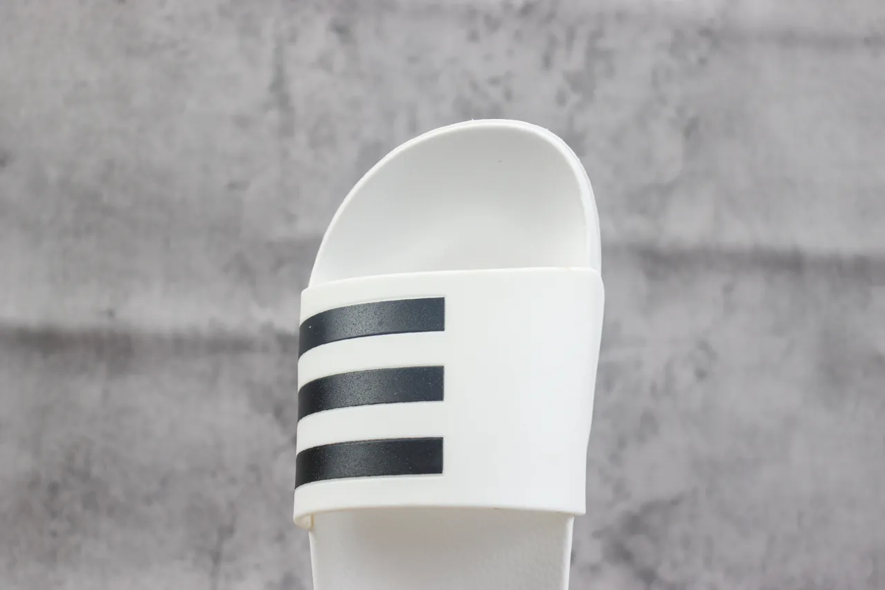 Adidas White Black Three-Stripe Strap Flat Molded Sole Slippers 5