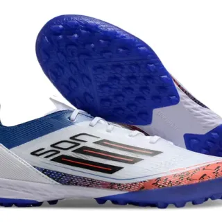 Adidas White Blue Low-Profile Synthetic Upper Asymmetric Lacing System Turf Soccer Shoes