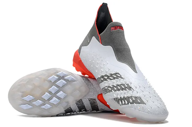 Adidas Blanc Gris Basse Coupe Collet Ajuste à Chaussette Tige Synthétique Texturé Supérieur Chaussures de Football pour Pelouse 3