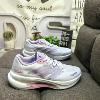 Adidas Tênis de Corrida Branco e Roxo com Upper de Malha Engenhada Sola de Espuma Esculpida