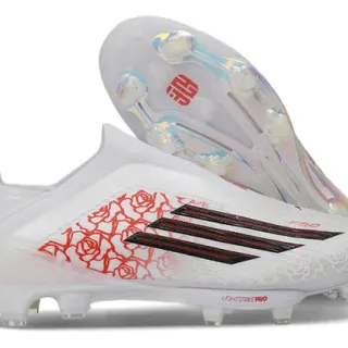 Adidas Blanc Rouge Sans Lacets Haut Chaussure Translucide Iridescent Plaque Semelle Sol Ferme Chaussures de Football
