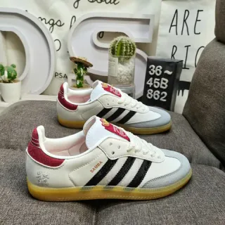 Adidas أبيض أحمر منخفض القدم جلد علوي أسلوب حياة حذاء رياضي