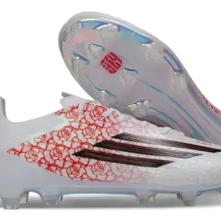 Adidas Zapatos de Fútbol Blancos y Rojos Upper Sintético Patrón Línea Art Rosa Firm-Ground