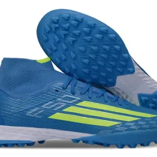 Adidas X Azul Amarelo Alto Corte Colar de Meia Ajustado Sintético Texturizado Superior Sapatos de Futebol para Relva
