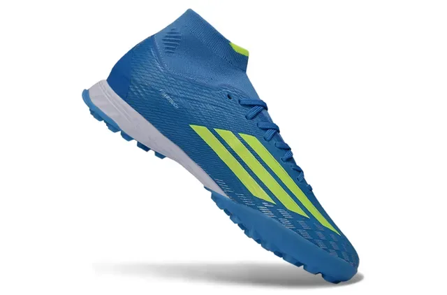 Adidas X Azul Amarelo Alto Corte Colar de Meia Ajustado Sintético Texturizado Superior Sapatos de Futebol para Relva 2