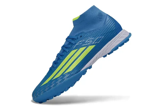 Adidas X Azul Amarelo Alto Corte Colar de Meia Ajustado Sintético Texturizado Superior Sapatos de Futebol para Relva 3