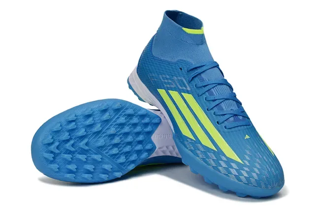 Adidas X Azul Amarelo Alto Corte Colar de Meia Ajustado Sintético Texturizado Superior Sapatos de Futebol para Relva 4