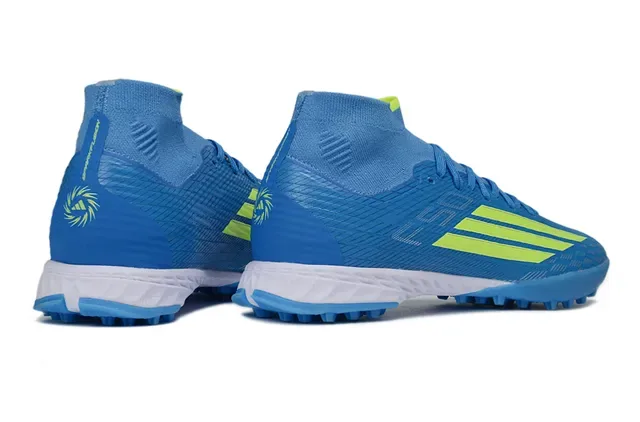 Adidas X Azul Amarelo Alto Corte Colar de Meia Ajustado Sintético Texturizado Superior Sapatos de Futebol para Relva 5