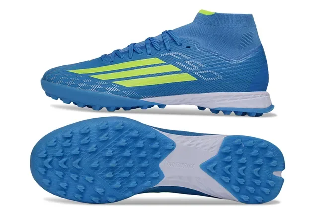 Adidas X Azul Amarelo Alto Corte Colar de Meia Ajustado Sintético Texturizado Superior Sapatos de Futebol para Relva 6