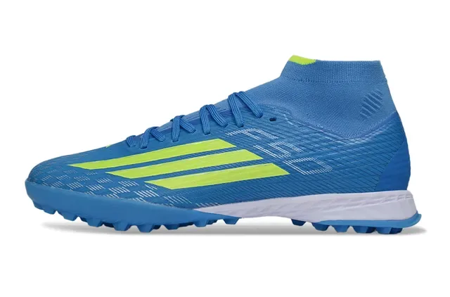 Adidas X Azul Amarelo Alto Corte Colar de Meia Ajustado Sintético Texturizado Superior Sapatos de Futebol para Relva 7