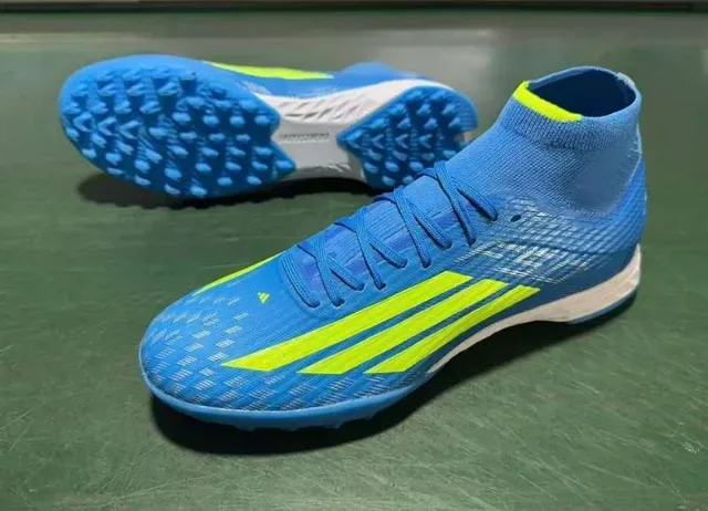 Adidas X Azul Amarelo Alto Corte Colar de Meia Ajustado Sintético Texturizado Superior Sapatos de Futebol para Relva 8