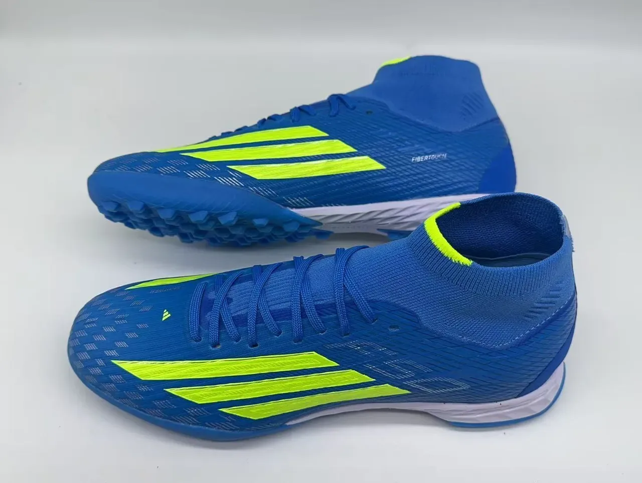 Adidas X Azul Amarelo Alto Corte Colar de Meia Ajustado Sintético Texturizado Superior Sapatos de Futebol para Relva 11