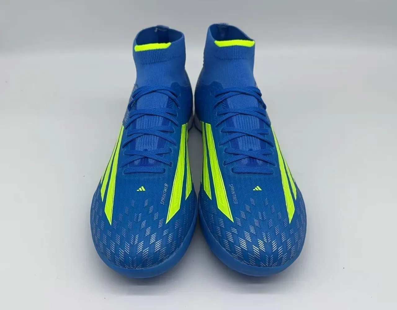 Adidas X Azul Amarelo Alto Corte Colar de Meia Ajustado Sintético Texturizado Superior Sapatos de Futebol para Relva 12