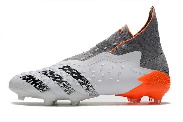 Adidas X Branco Laranja Alto Corte Colar Ajustável com Meia Jaula Molded TPU Solo Firme Sapatos de Futebol 5