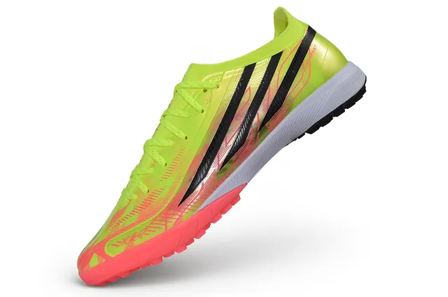 Adidas 黄色粉色 低帮 袜套领 不对称 蕾丝 笼 草地足球鞋 3