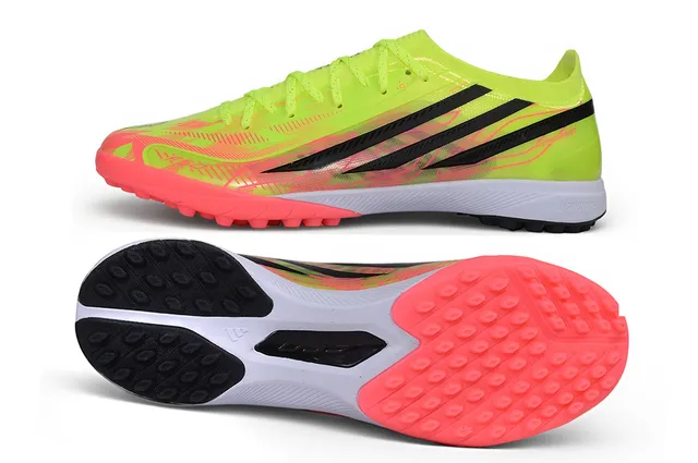 Adidas 黄色粉色 低帮 袜套领 不对称 蕾丝 笼 草地足球鞋 5