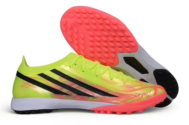 Adidas 黄色粉色 低帮 袜套领 不对称 蕾丝 笼 草地足球鞋 7