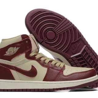 Tênis de basquete em couro Air Jordan 1 bordô e creme