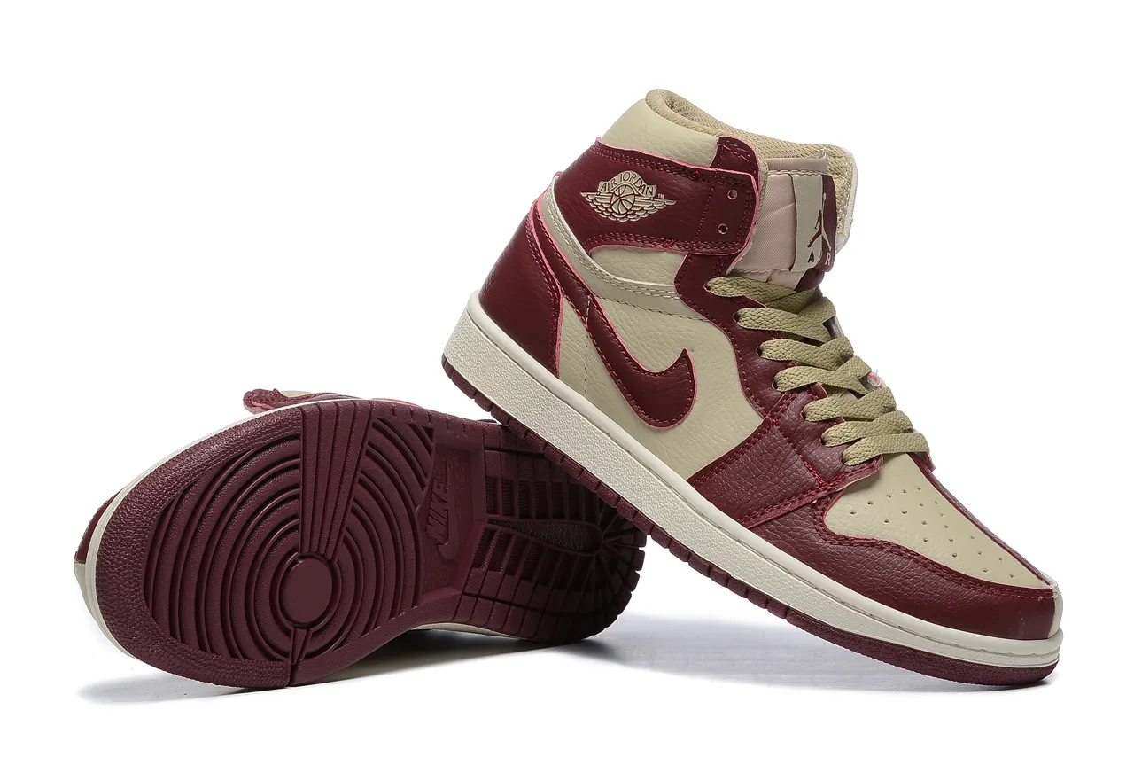 Air Jordan 1 বার্গান্ডি এবং ক্রিম লেদার বাস্কেটবল জুতো 2