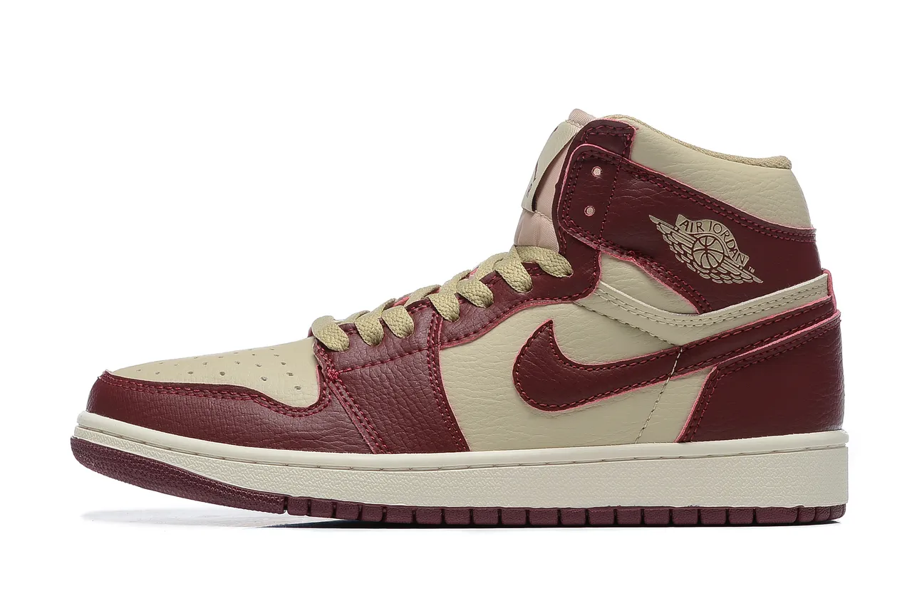 Air Jordan 1 বার্গান্ডি এবং ক্রিম লেদার বাস্কেটবল জুতো 5