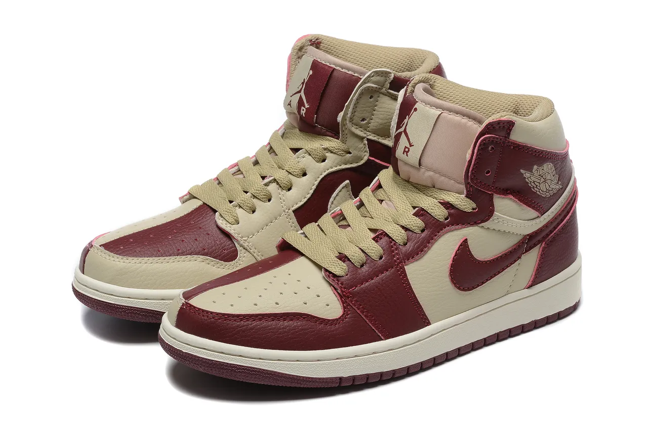 Air Jordan 1 বার্গান্ডি এবং ক্রিম লেদার বাস্কেটবল জুতো 6