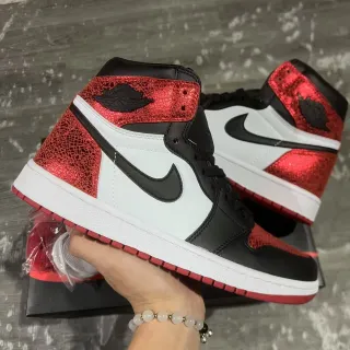 Air Jordan 1 High ग्लिटर लाल काला सफेद बास्केटबॉल जूते