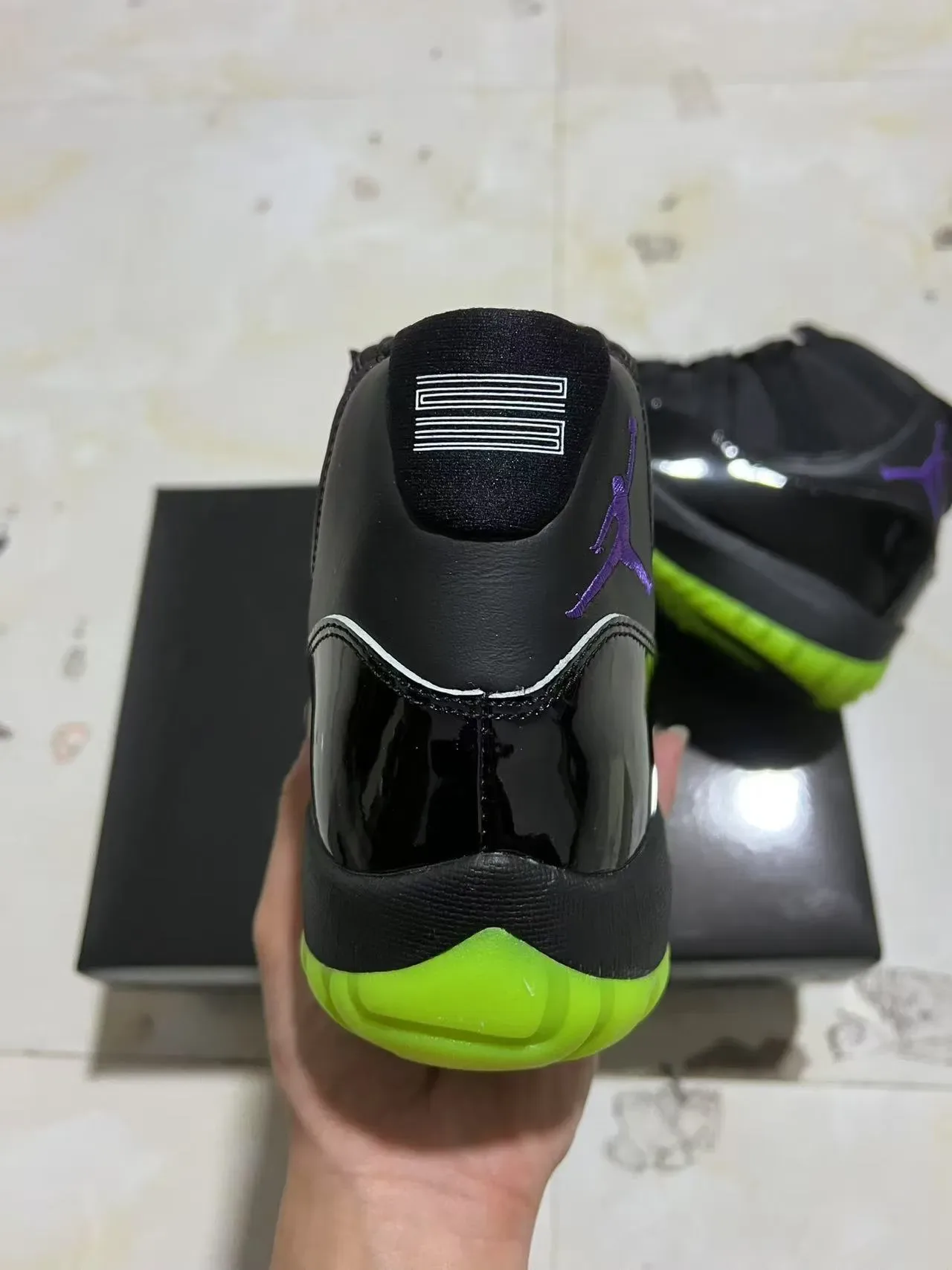Air Jordan 11 Negro Neón Verde Zapatos de Baloncesto 8