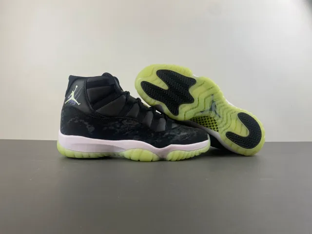 Air Jordan 11 Marbled Black Translucent Lime Green Tênis de Basquete 12