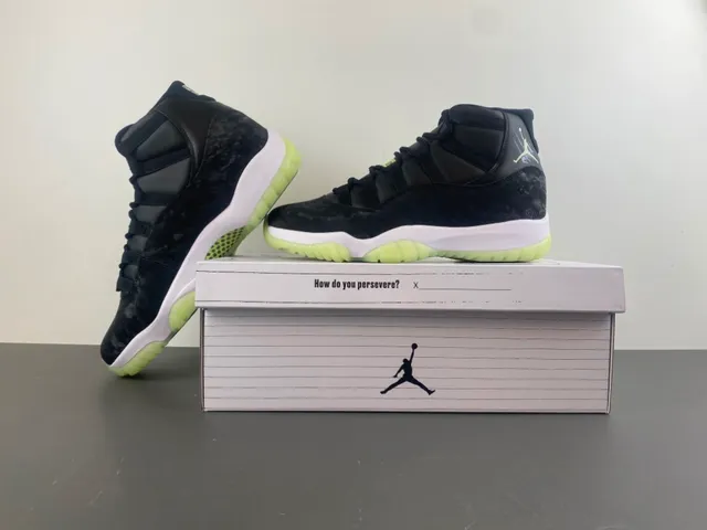 Air Jordan 11 Marbled Black Translucent Lime Green Tênis de Basquete 14