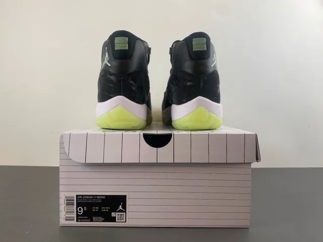Air Jordan 11 Marbled Black Translucent Lime Green Tênis de Basquete 18