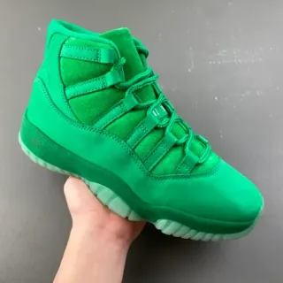 Air Jordan 11 Monochromatic Green Suede Basketball Shoes