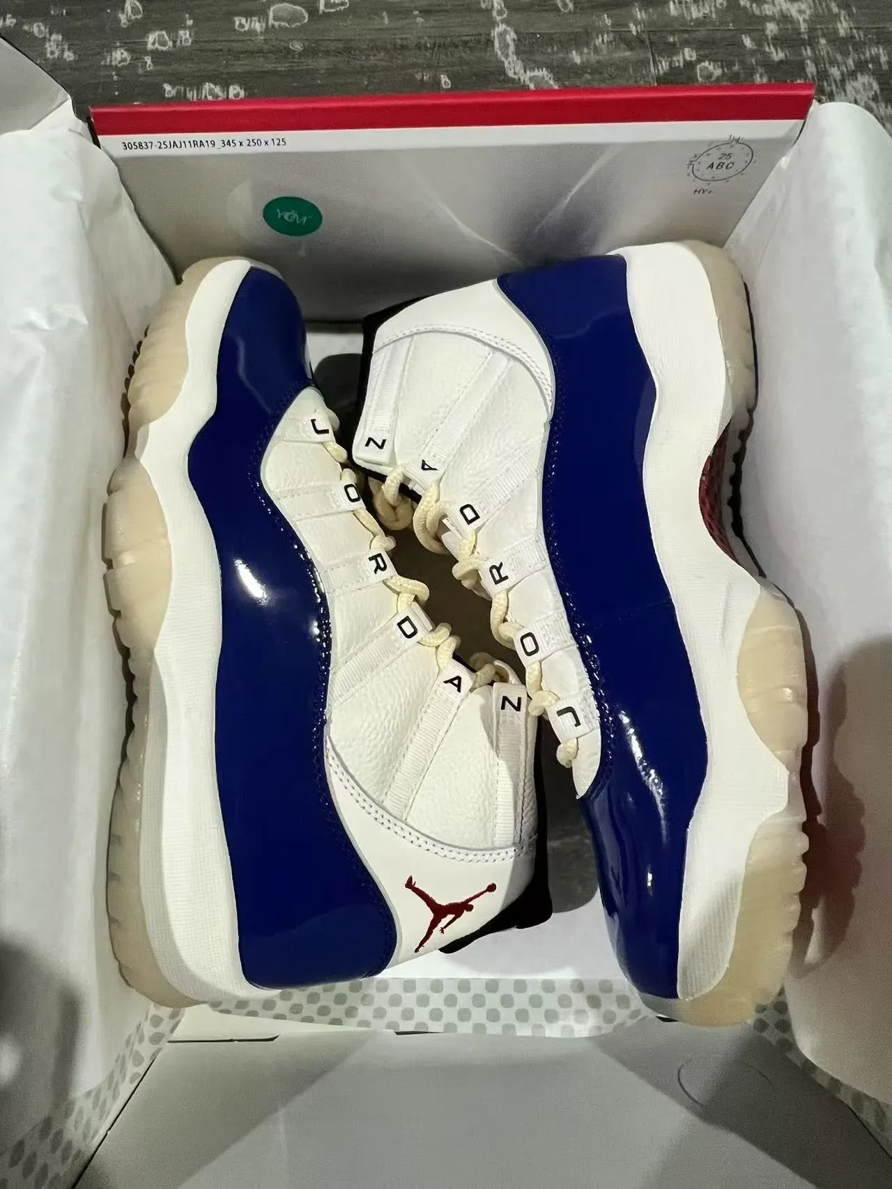 Air Jordan 11 White Royal Blue Patent Leather Basketball Shoes 9