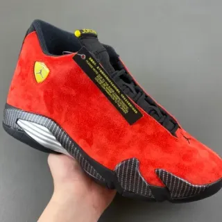 Air Jordan 14 Tênis de Basquete de Suede Vermelho com Fibra de Carbono