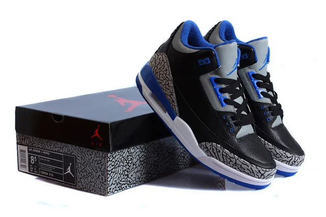 Air Jordan 3 Tênis de Basquete Preto Cimento Azul 14