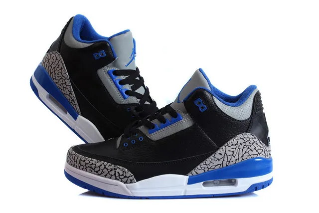Air Jordan 3 Tênis de Basquete Preto Cimento Azul 16