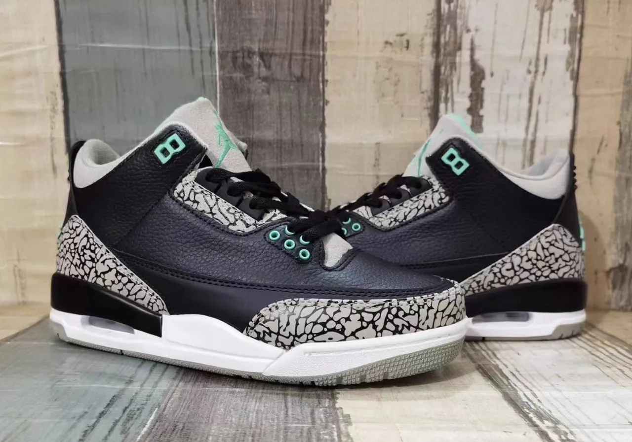 Zapatillas de baloncesto Air Jordan 3 gris cemento negro verde menta 3
