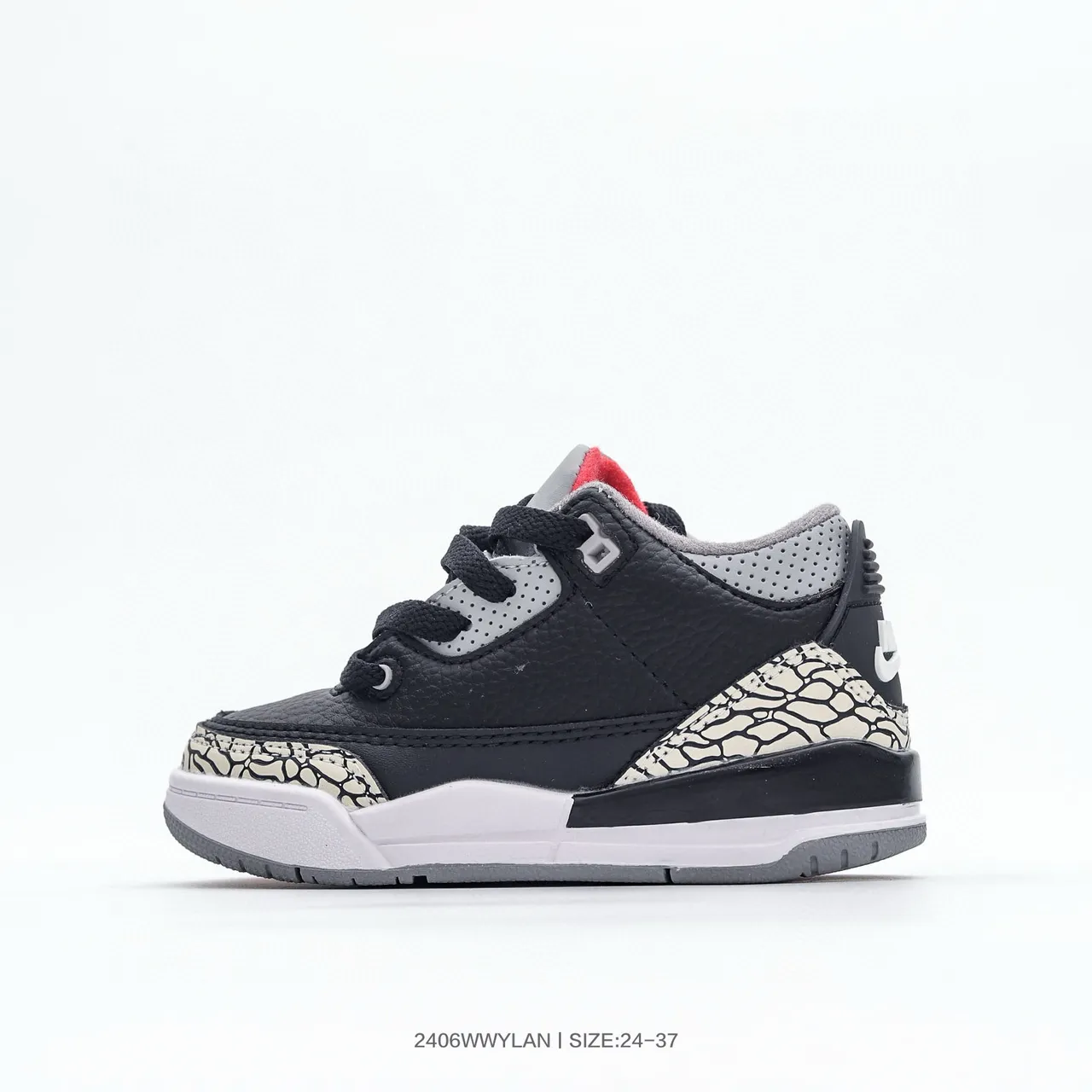 حذاء كرة السلة Air Jordan 3 للأطفال بلون أبيض وبرتقالي بنقشة الفيل 6